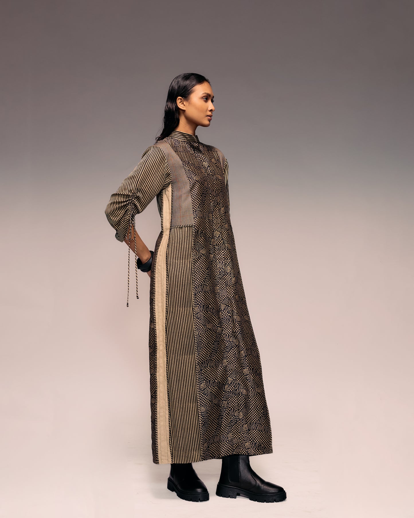 Black Print Panel Dress