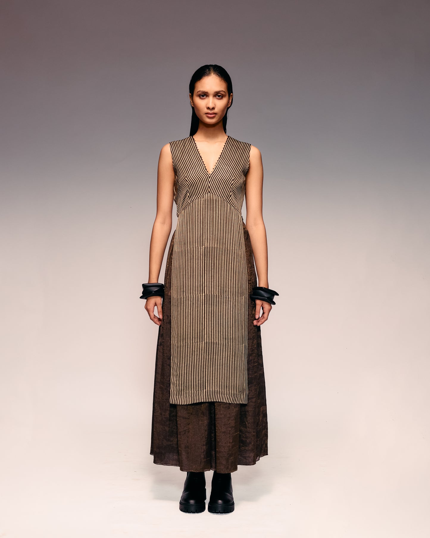 Ajrakh Stripe V Neck Top