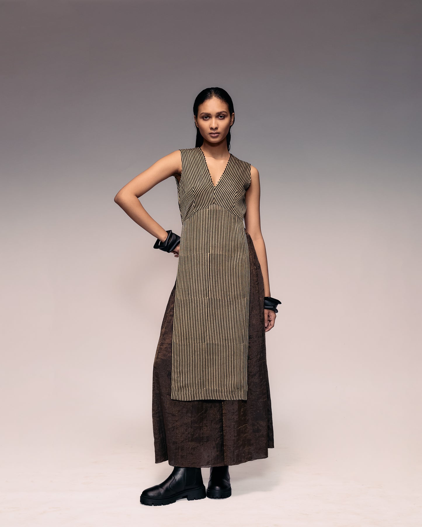 Ajrakh Stripe V Neck Top