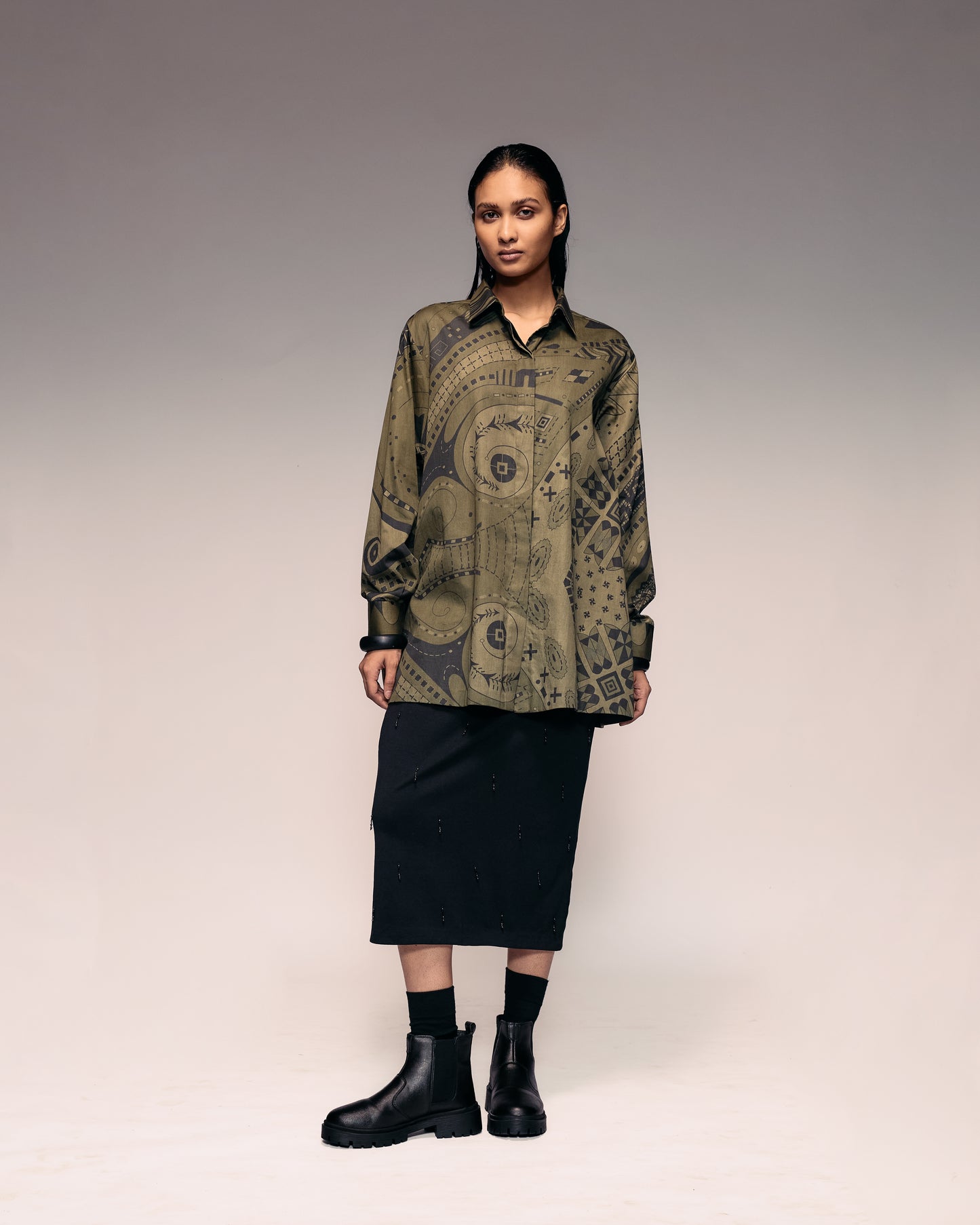 Olive Print Oversized Shirt