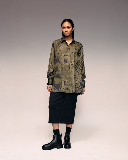 Olive Print Oversized Shirt
