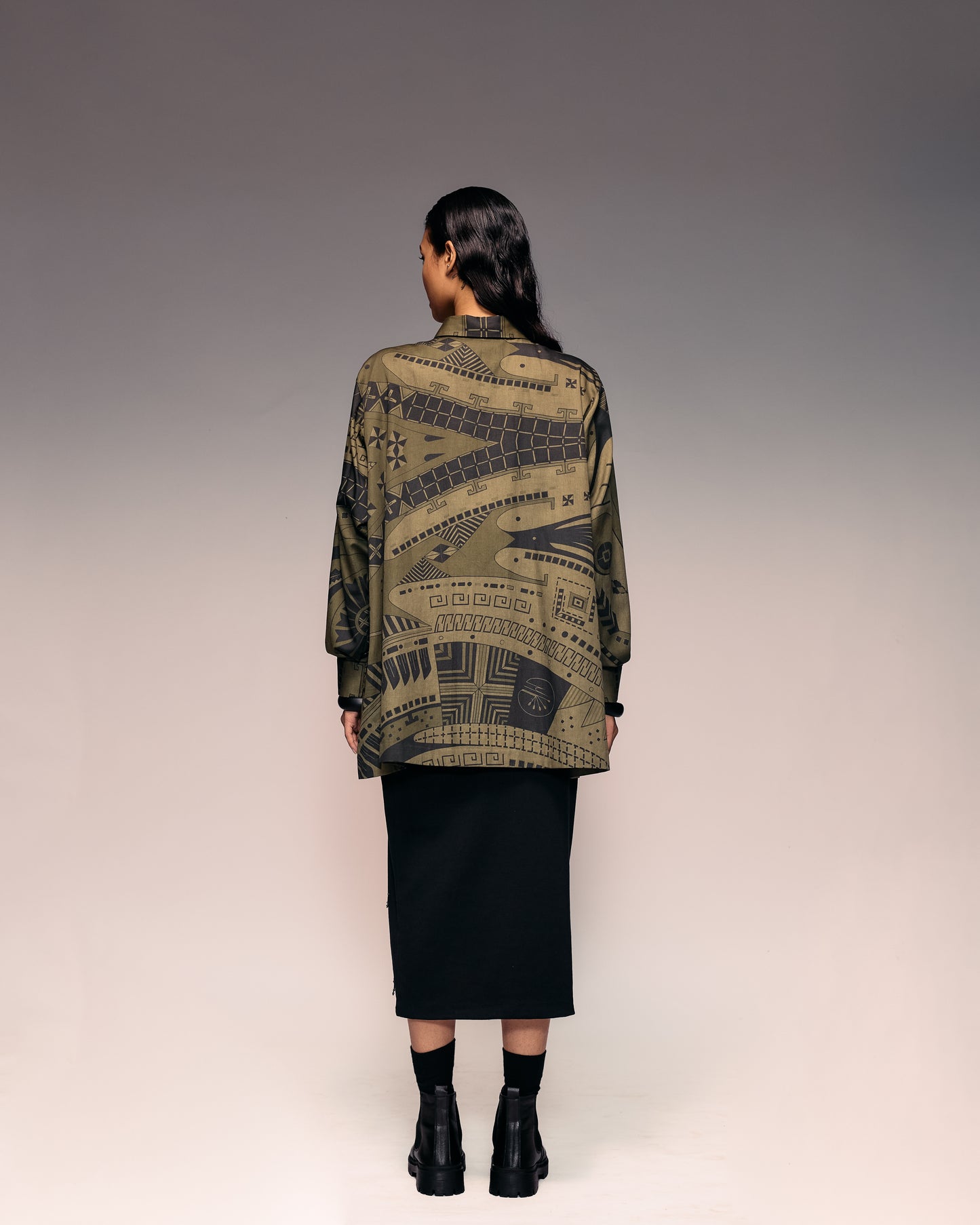 Olive Print Oversized Shirt