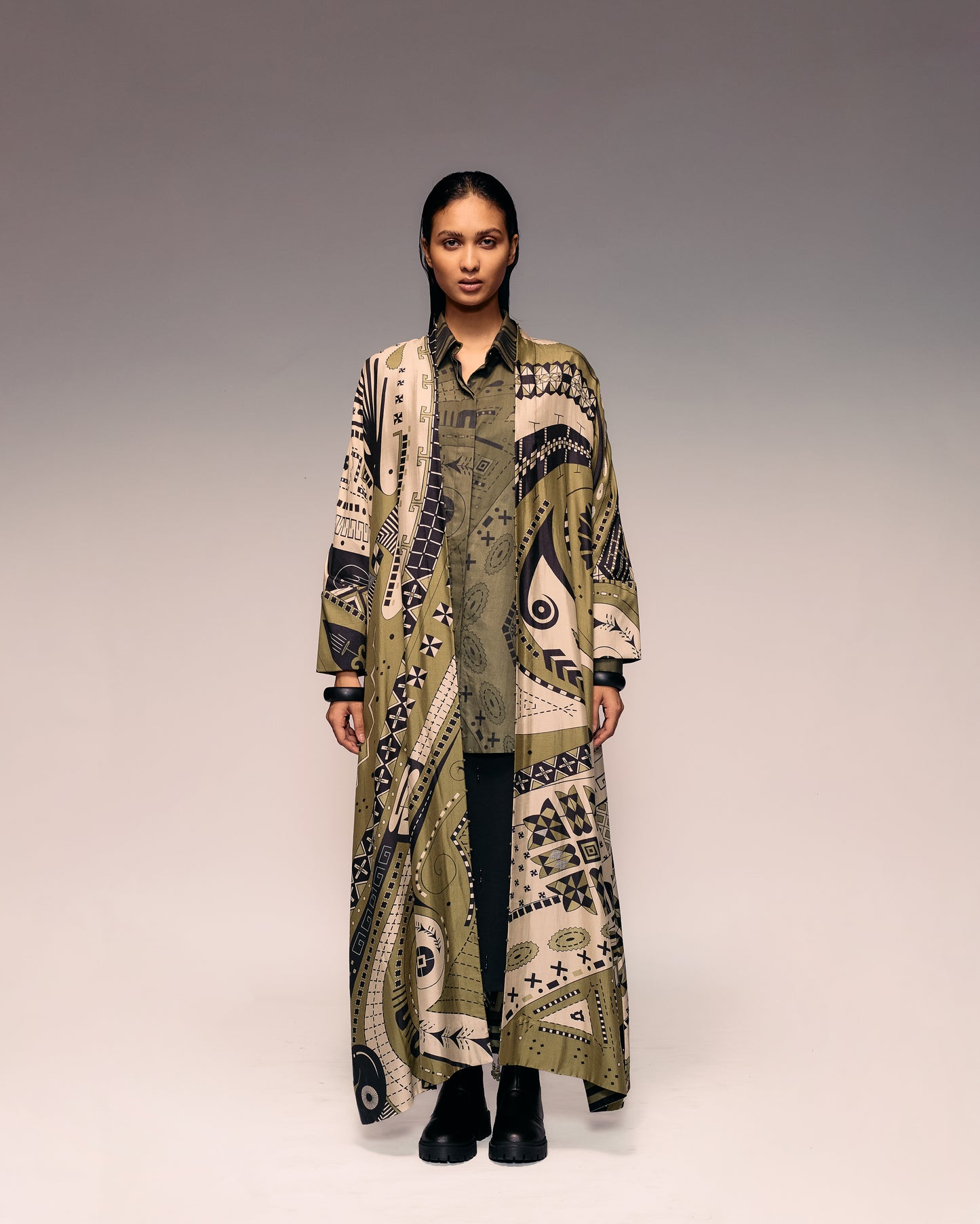 Olive Print Oversized Shirt