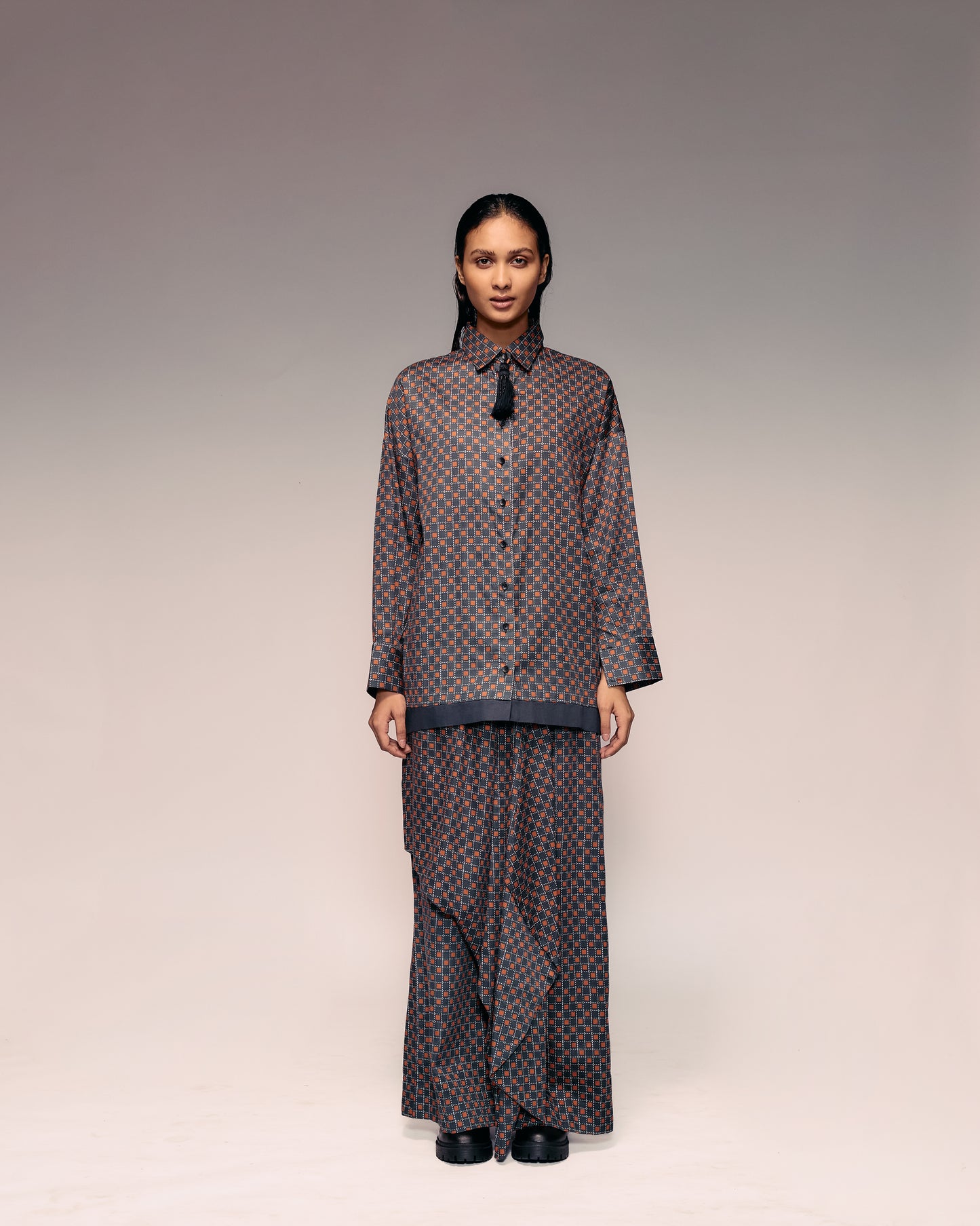 Rust Check Draped Trouser