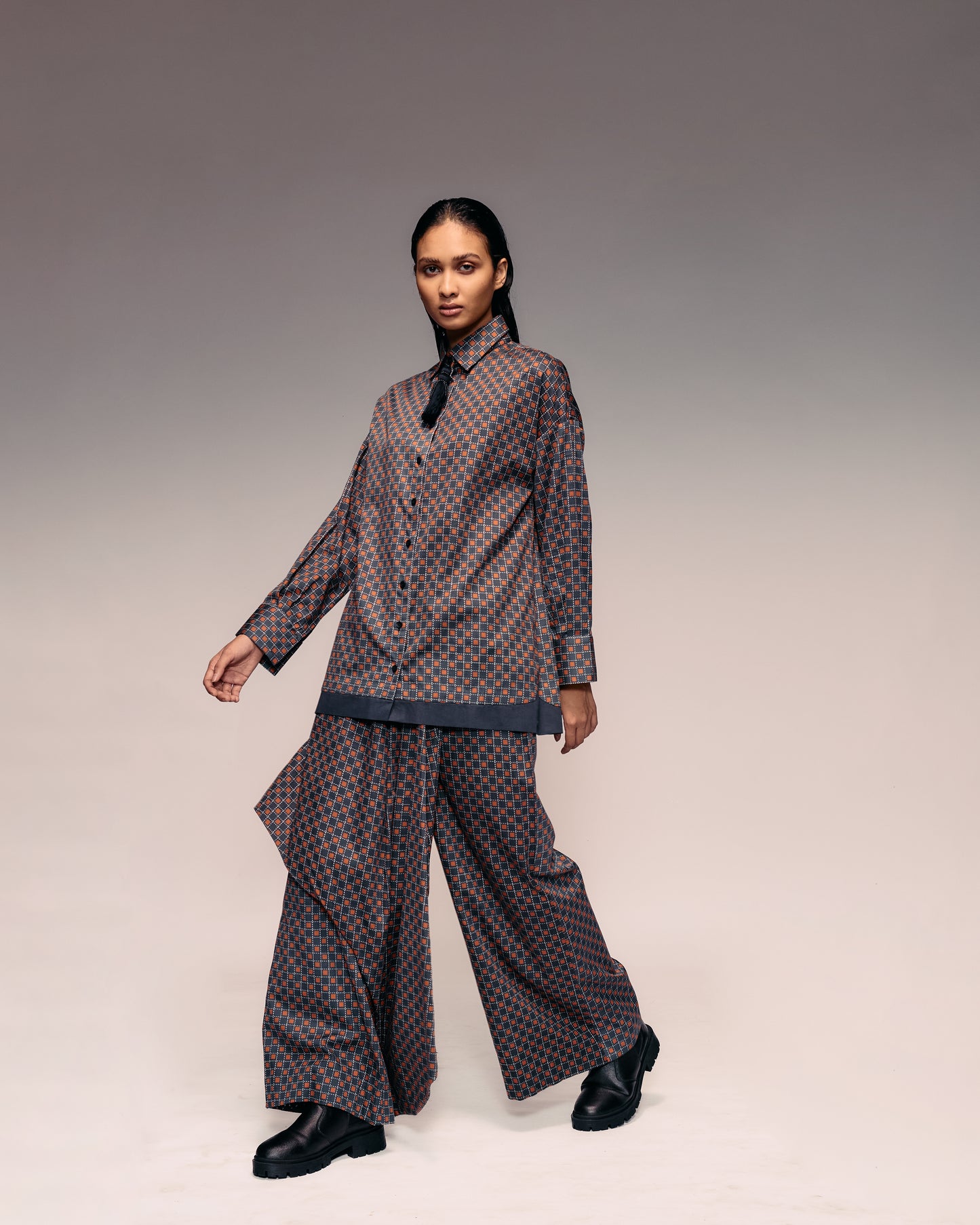 Rust Check Draped Trouser