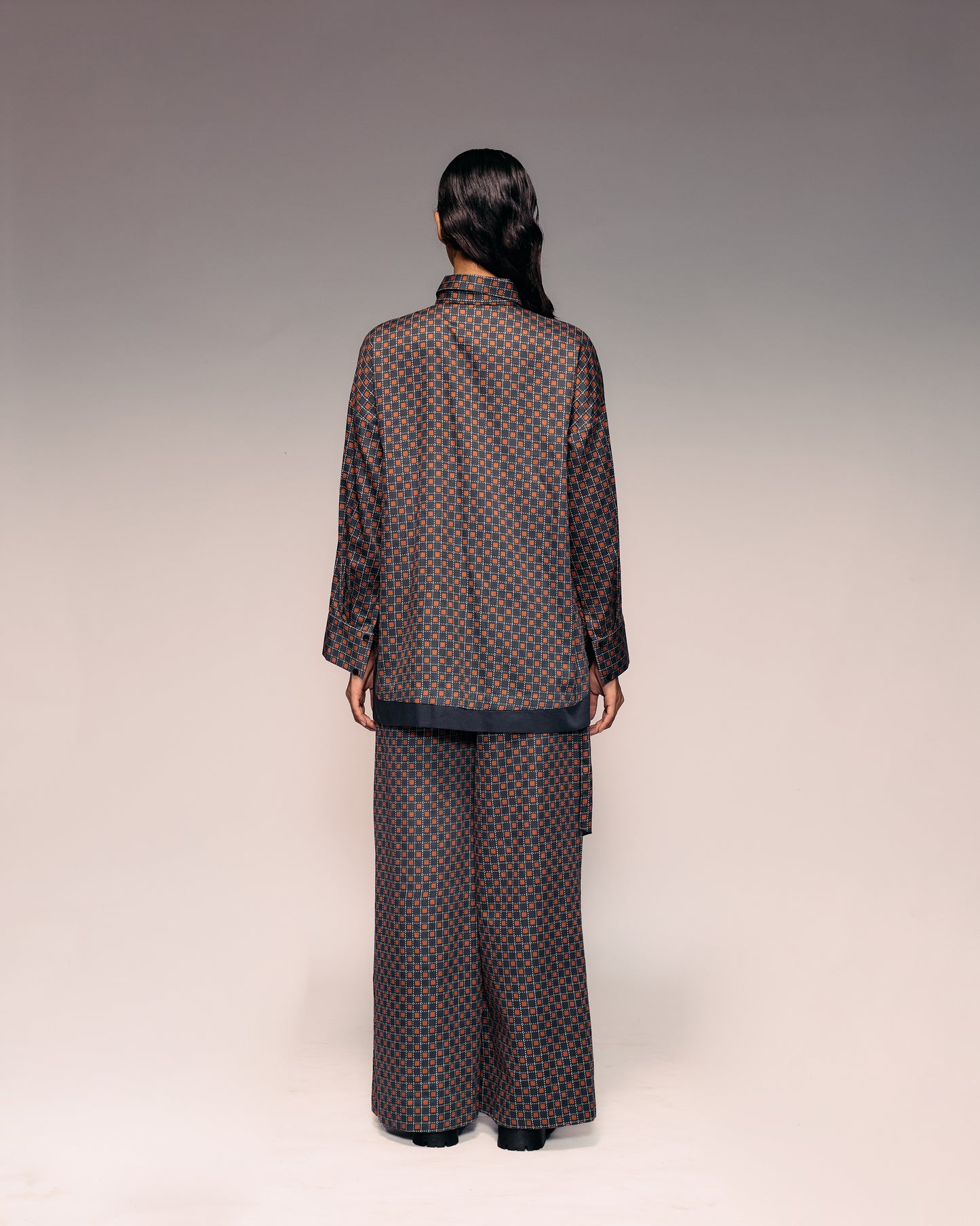 Rust Check Draped Trouser