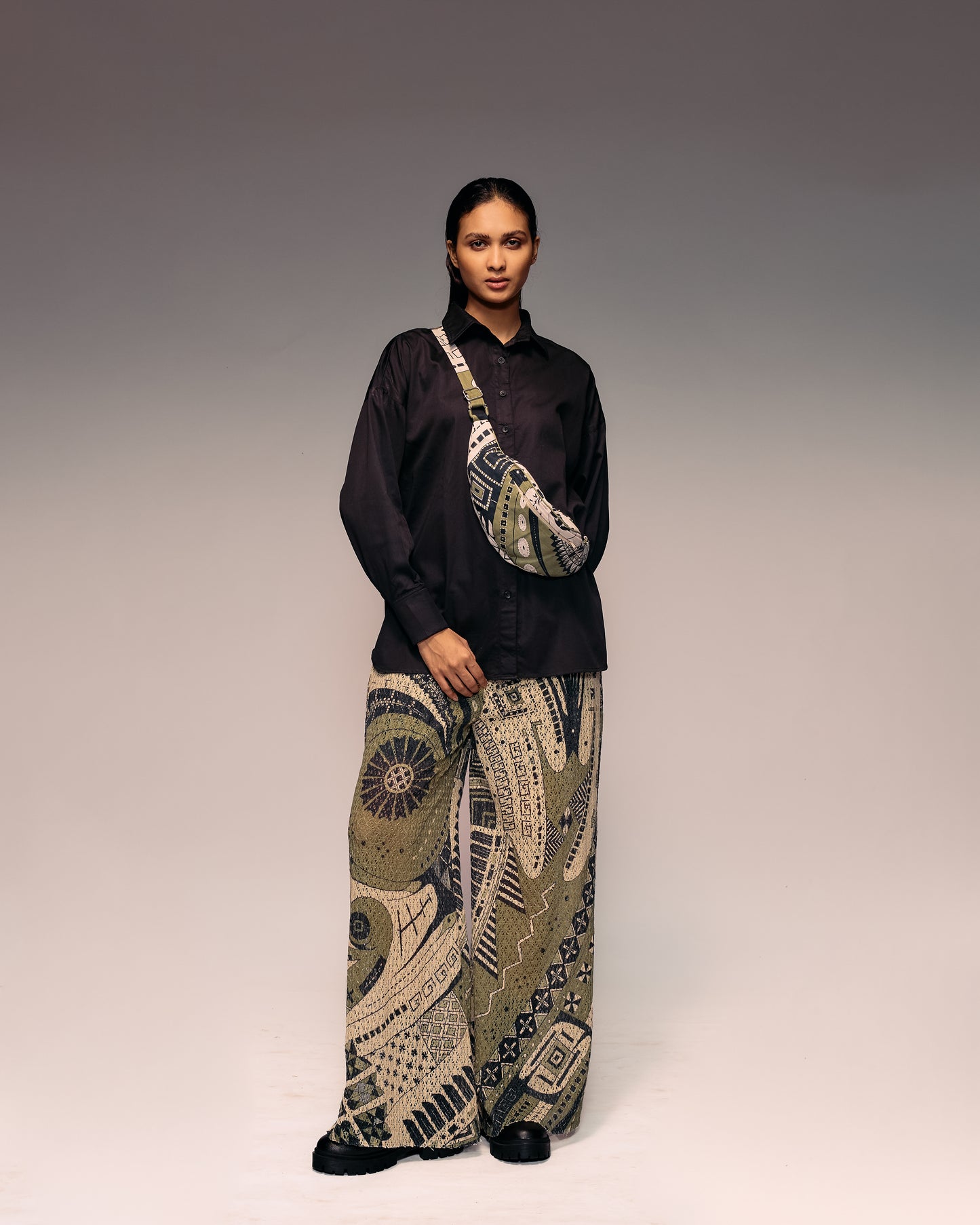 Olive Print Cotton Net Pants