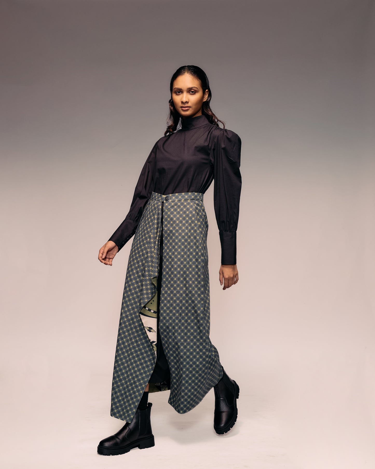 Olive Print Reversible Flap Skirt