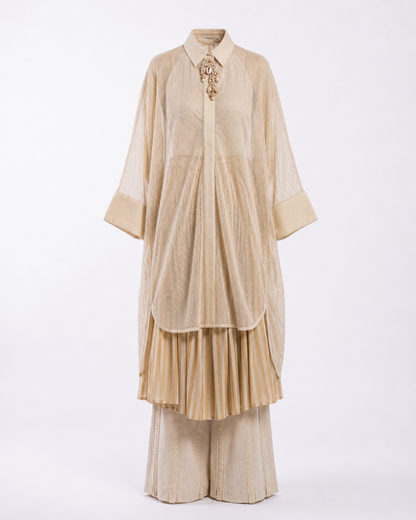 Ivory Open-Mesh Shirt Dress