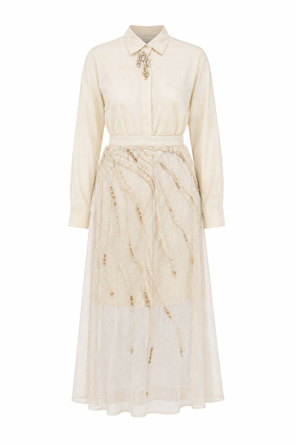 Open Mesh Embroidered Overlay Skirt