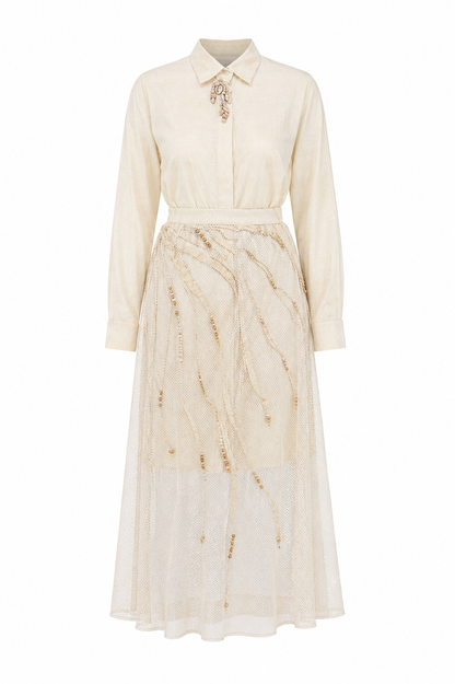 Open Mesh Embroidered Overlay Skirt