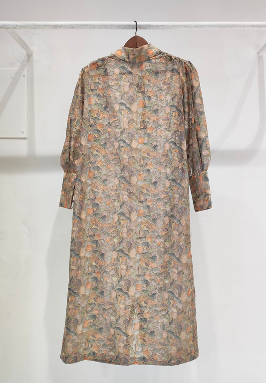 Peach Embroidery Organza Silk Midi