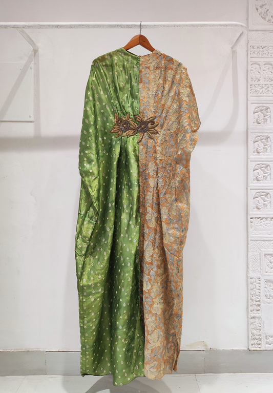 Bandhani Embroidery Organza Silk Kaftan