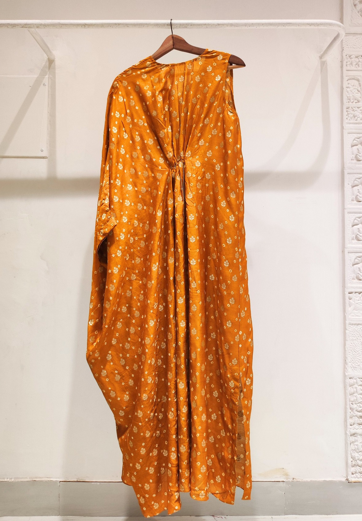 Mustard Bandhani Silk Kaftan Maxi