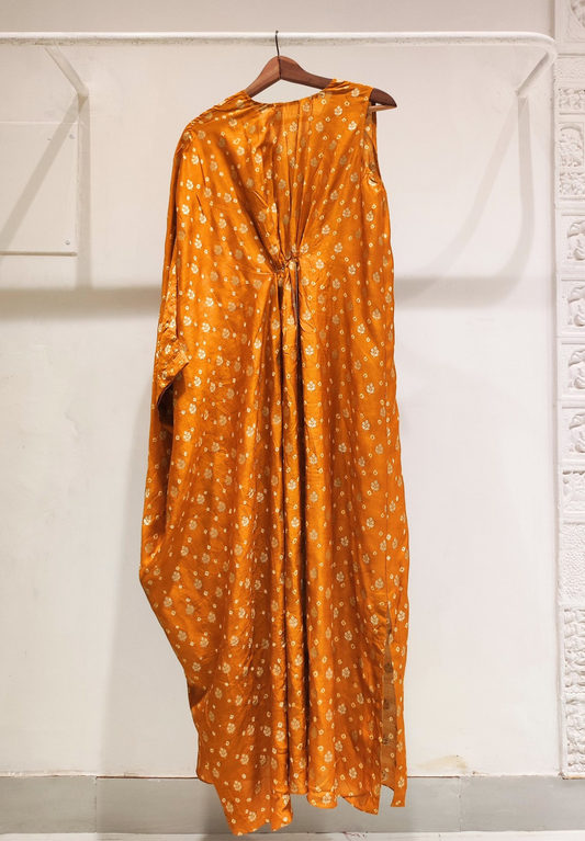 Mustard Bandhani Silk Kaftan Maxi