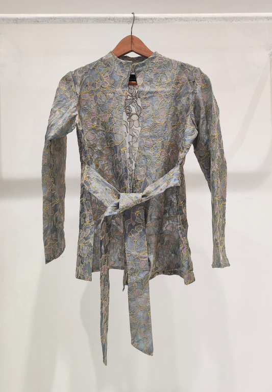 Blue Embroidery Wrap Top