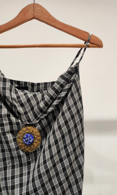 Black Check Spaghetti Dress