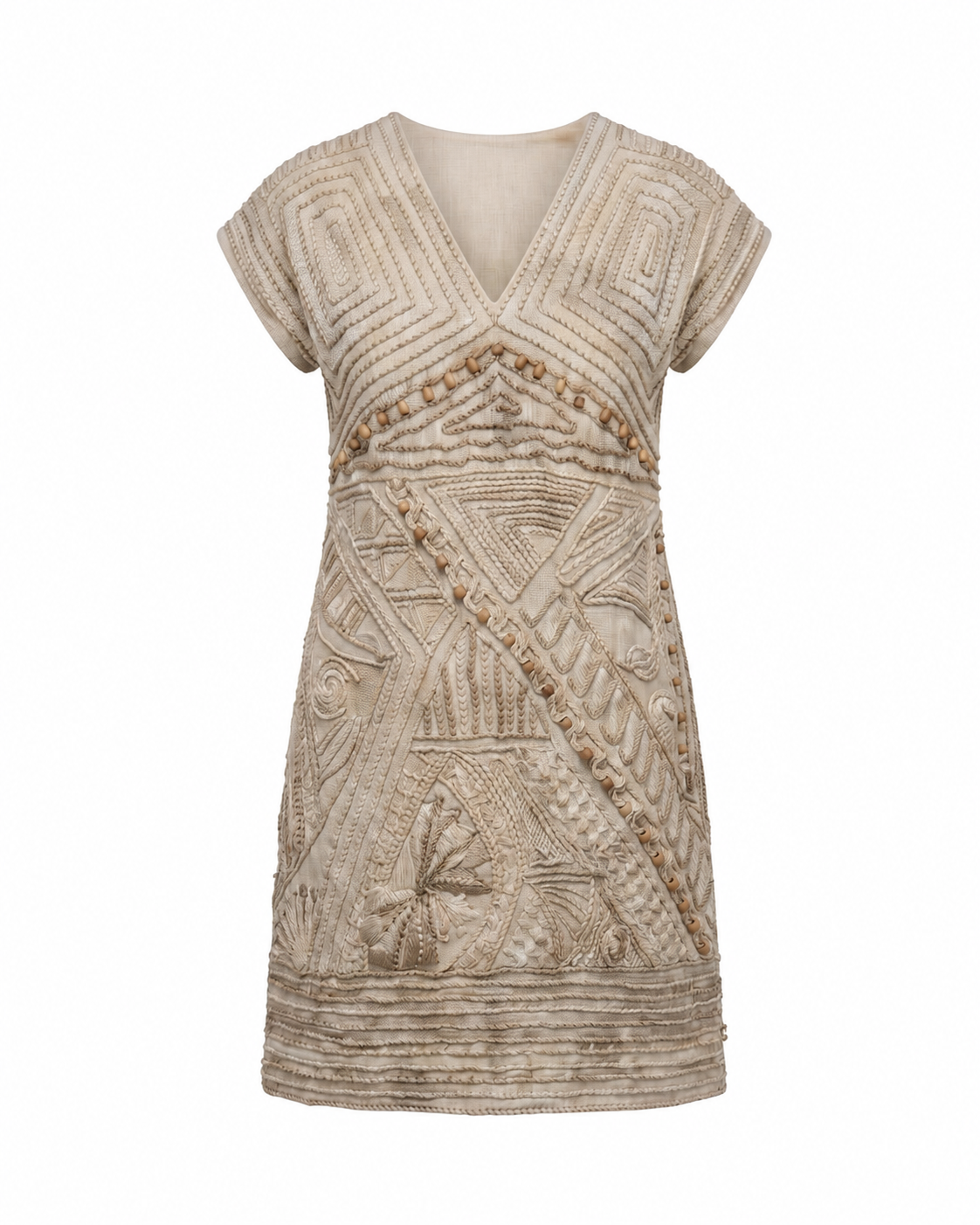Ivory crushed embroidered short dress