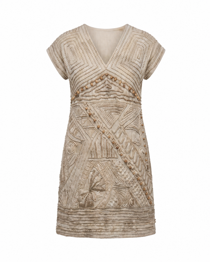 Ivory crushed embroidered short dress